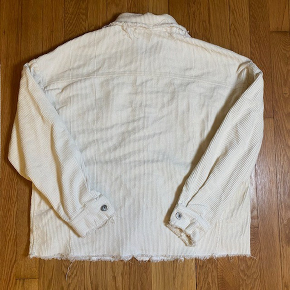 La Miel Raw Edge Ivory Relaxed Fit Corduroy Jacket Womens Large Button Pockets - Picture 2 of 11